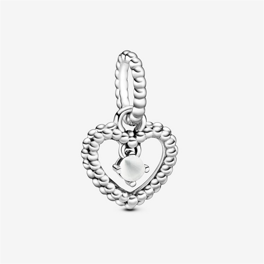 Pandora Moments April Milky White Beaded Heart Dangle Charm