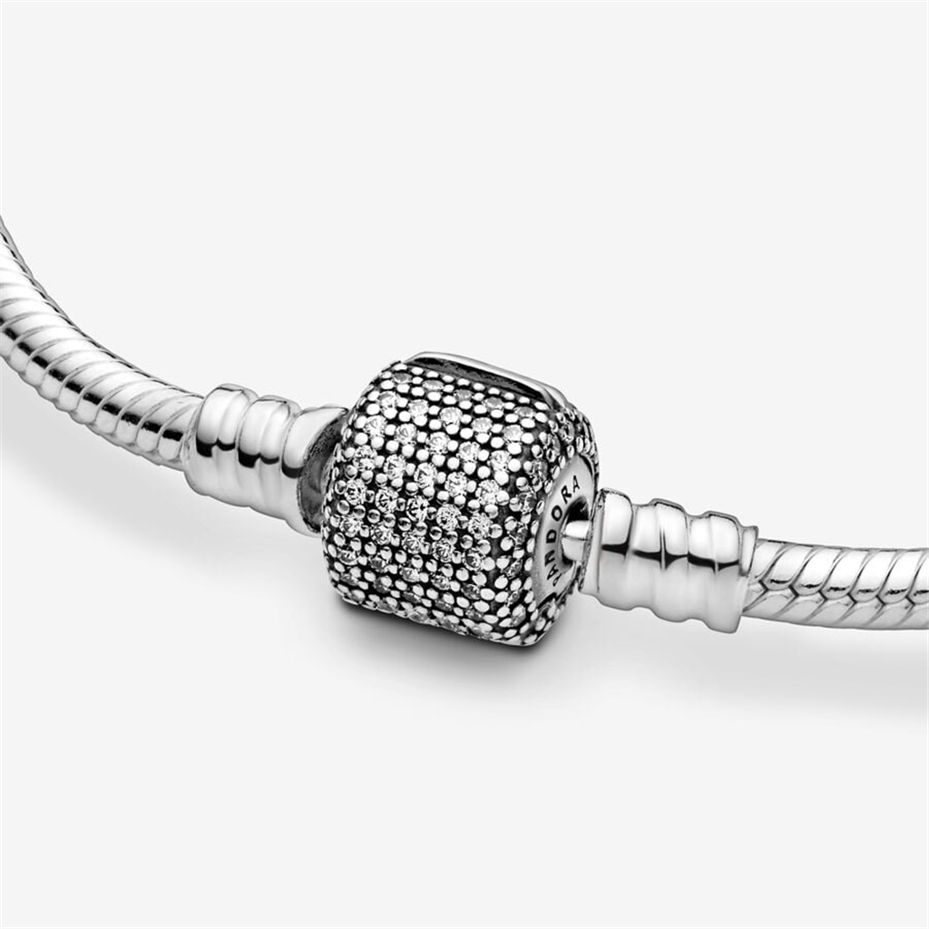 Pandora Moments Sparkling Pavé Clasp Snake Chain Bracelet Size 17