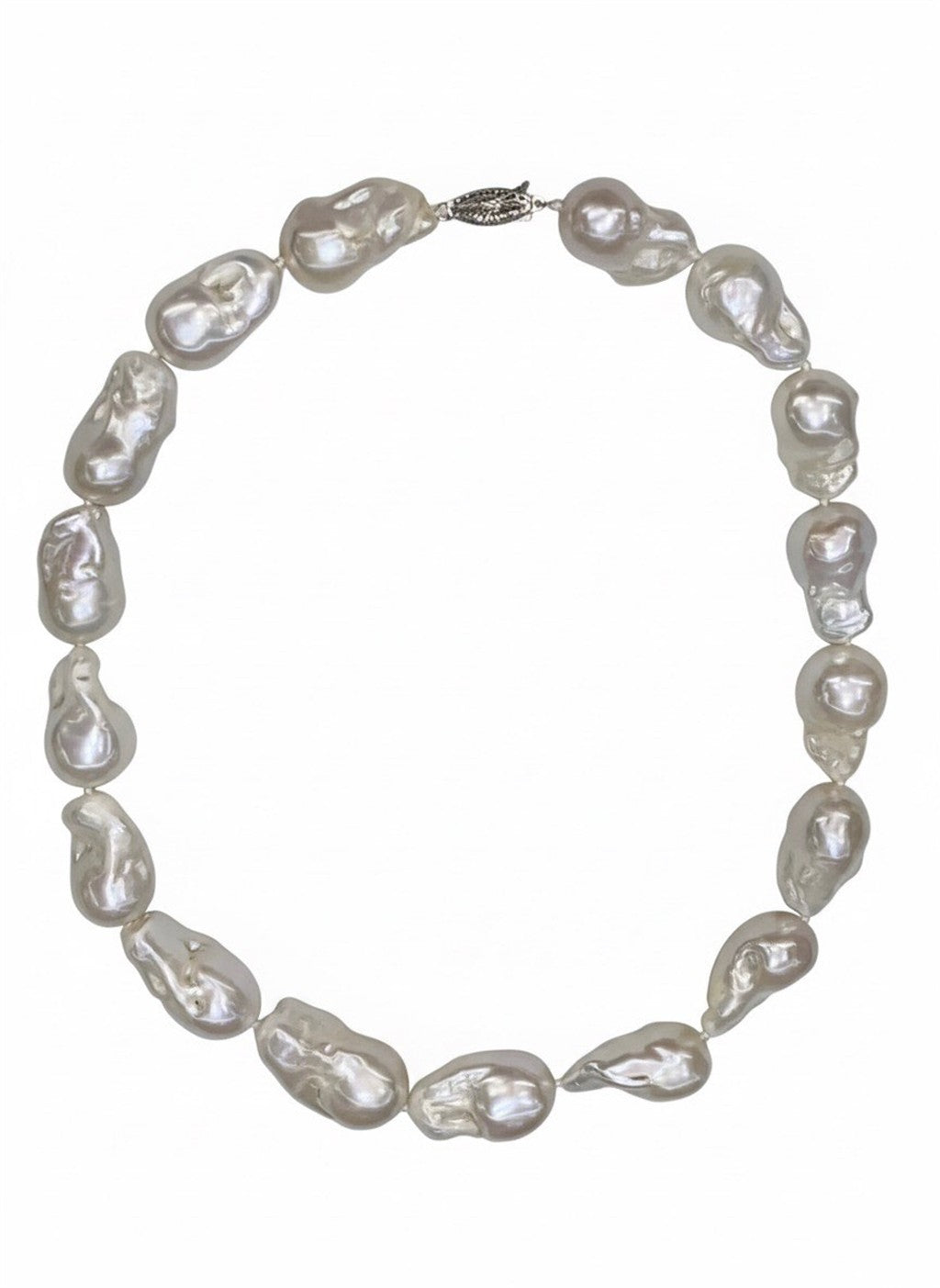 14K White Gold "AAA" Baroque Pearl Necklace