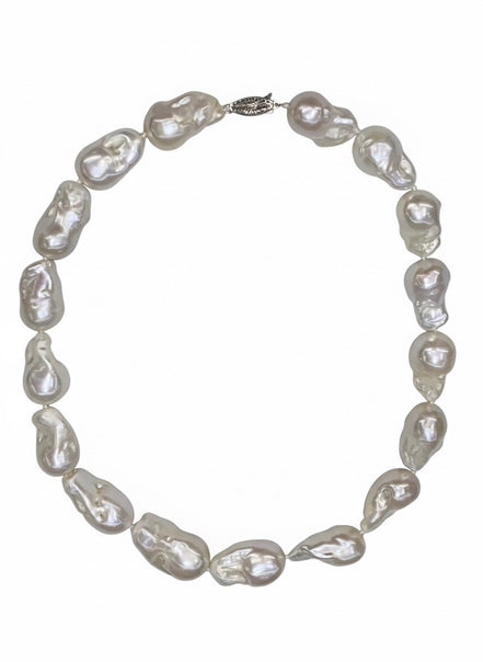 14K White Gold "AAA" Baroque Pearl Necklace