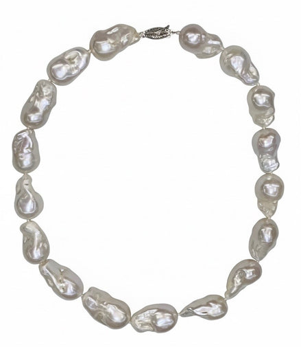 14K White Gold "AAA" Baroque Pearl Necklace