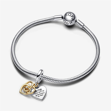 Pandora Moments Two-Tone Lab-Grown Diamond Engravable Mom Double Dangle Charm