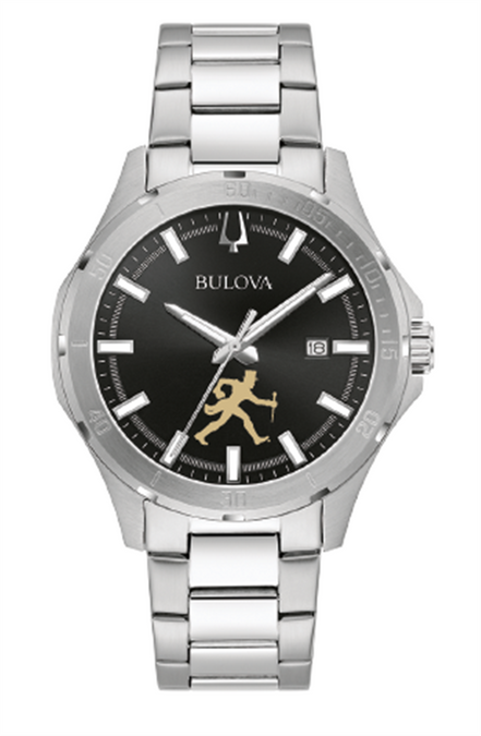 Bulova Men's Wake Forest "Walking Deac" Stainless Steel And Black Dial Face Watch