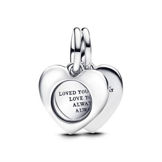 Pandora Moments Engravable Heart Magnifying Glass Double Dangle Charm