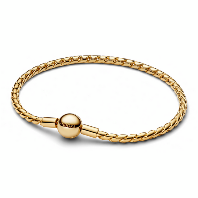 Pandora Moments Gold Plated Round Clasp Wing Chain Bracelet Size 19