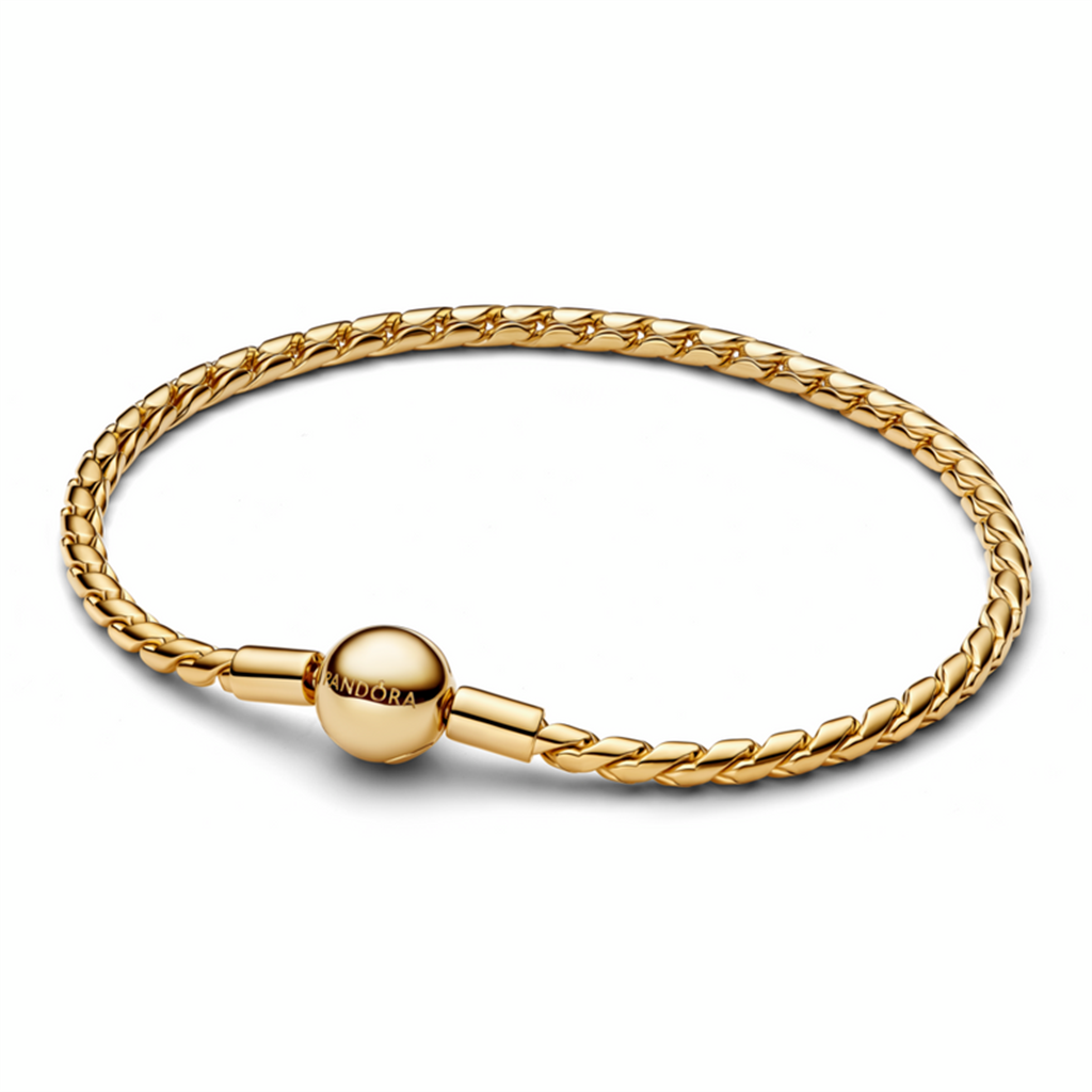 Pandora Moments Gold Plated Round Clasp Wing Chain Bracelet Size 19