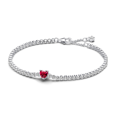 Red Sparkling Heart Tennis Bracelet Size 16