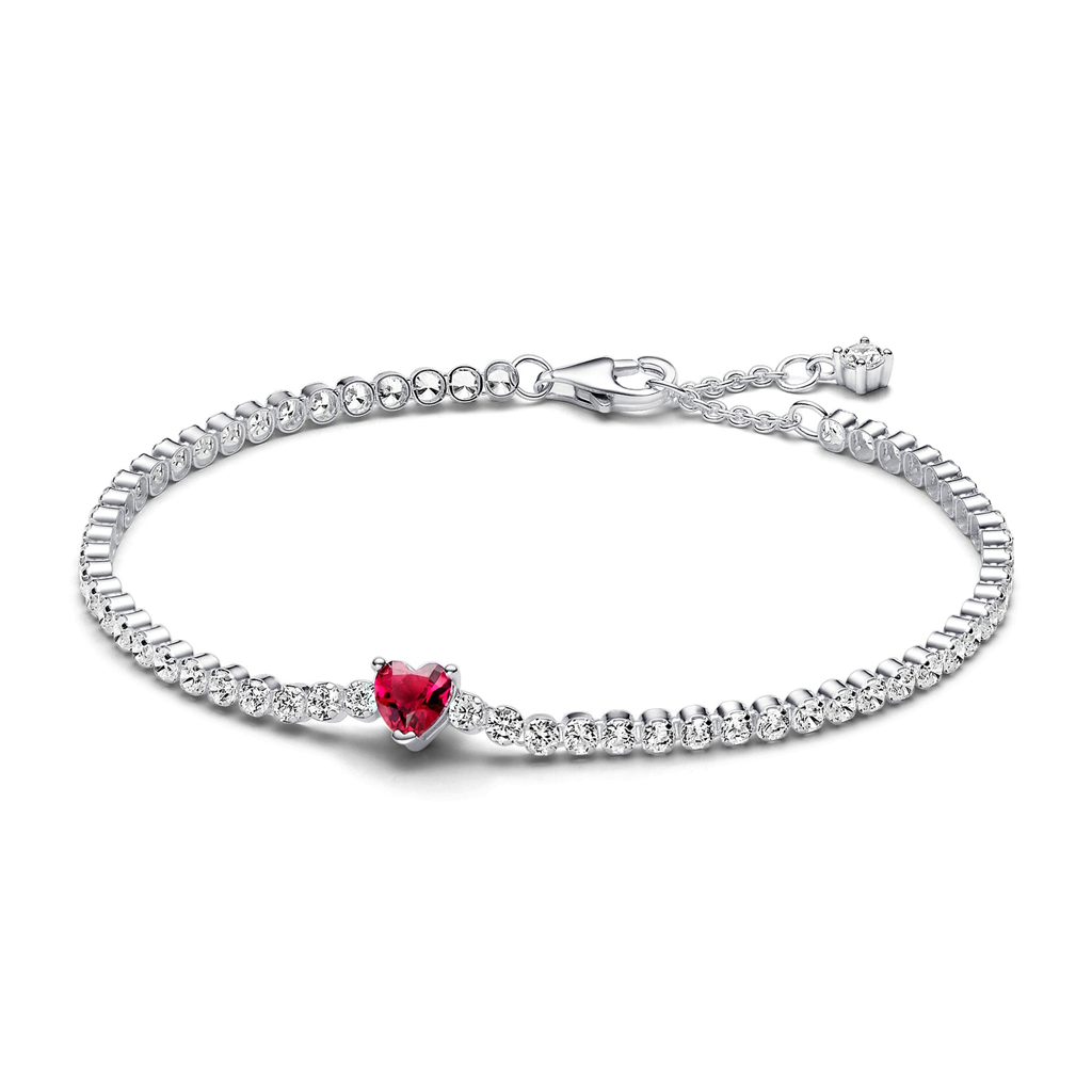 Red Sparkling Heart Tennis Bracelet Size 16