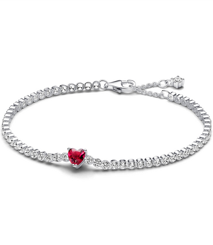 Red Sparkling Heart Tennis Bracelet Size 16