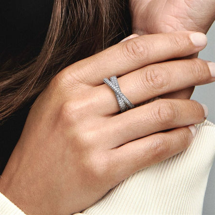Pandora Timeless Pavé Crossover Dual Band Ring Size 9