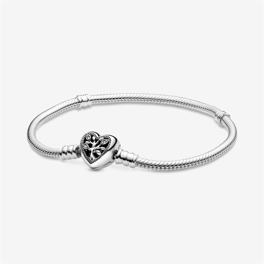 Pandora Moments Family Tree Heart Clasp Snake Chain Bracelet Size 18