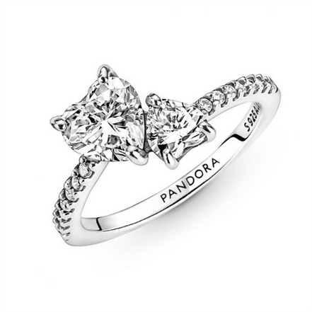 Pandora Double Heart Sparkling Ring Size 7