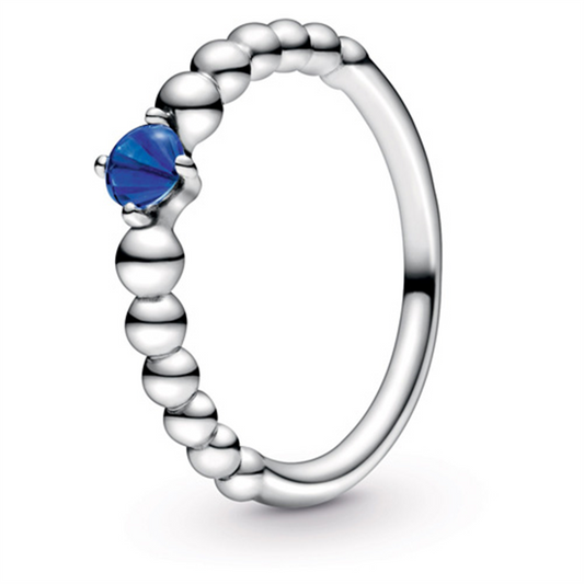 Pandora Moments September Sea Blue Beaded Ring Size 5
