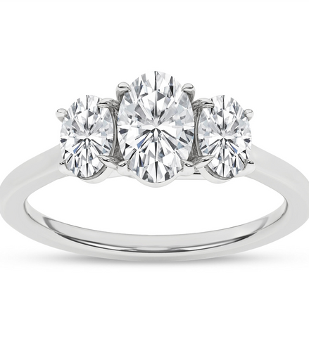 Revelation 14K Gold 2 CT Oval Lab Grown Diamond 3 Stone Engagement Ring