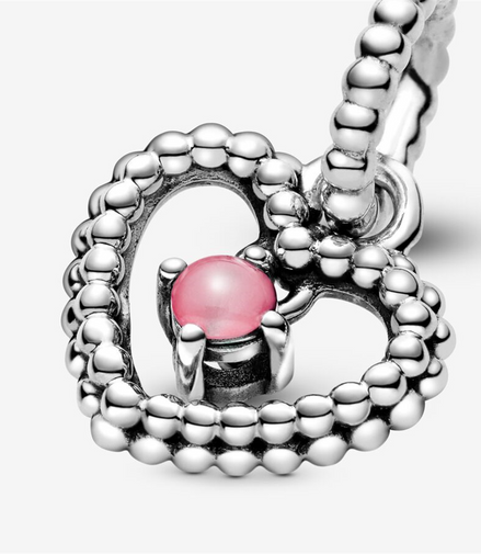 Pandora Moments October Petal Pink Beaded Heart Dangle Charm