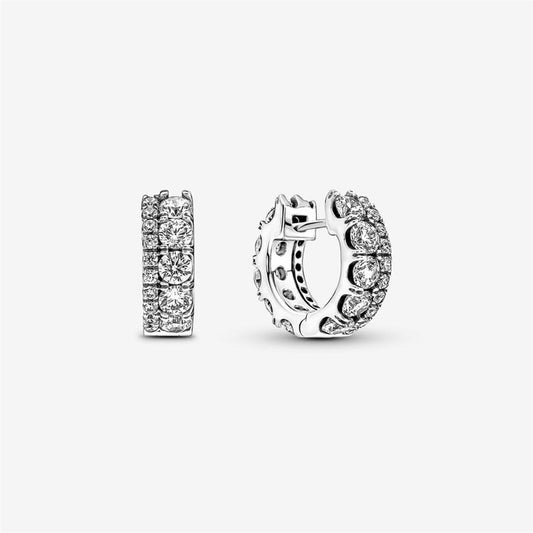 Pandora Timeless Double Band Pavé Huggie Hoop Earrings