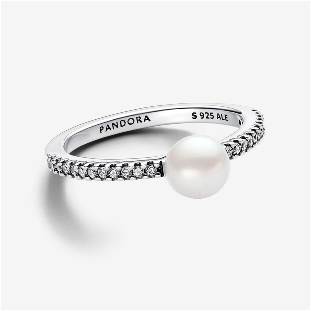 Pandora TImeless Treated Freshwater Cultured Pearl & Pavé Ring Size 7.5