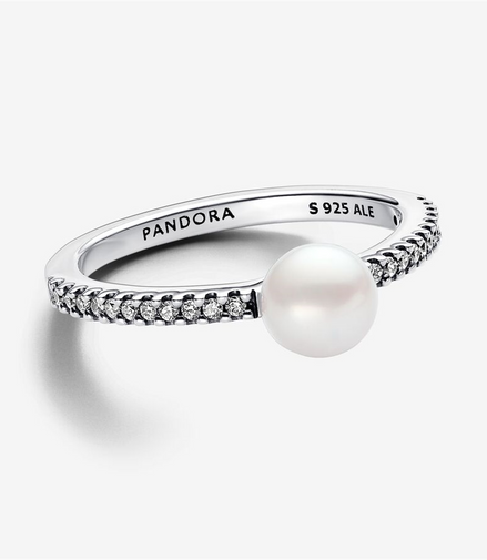 Pandora TImeless Treated Freshwater Cultured Pearl & Pavé Ring Size 7.5