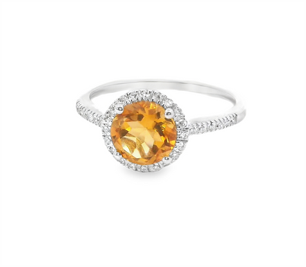 14K White Gold Diamond And Citrine Fashion Ring