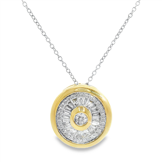 14K Two-Tone Gold And Circlular Diamond Pendant Necklace