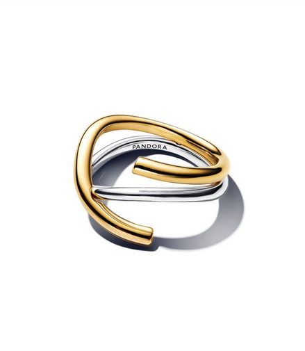 Pandora Organically Shaped Two-tone Double Ring Size 7