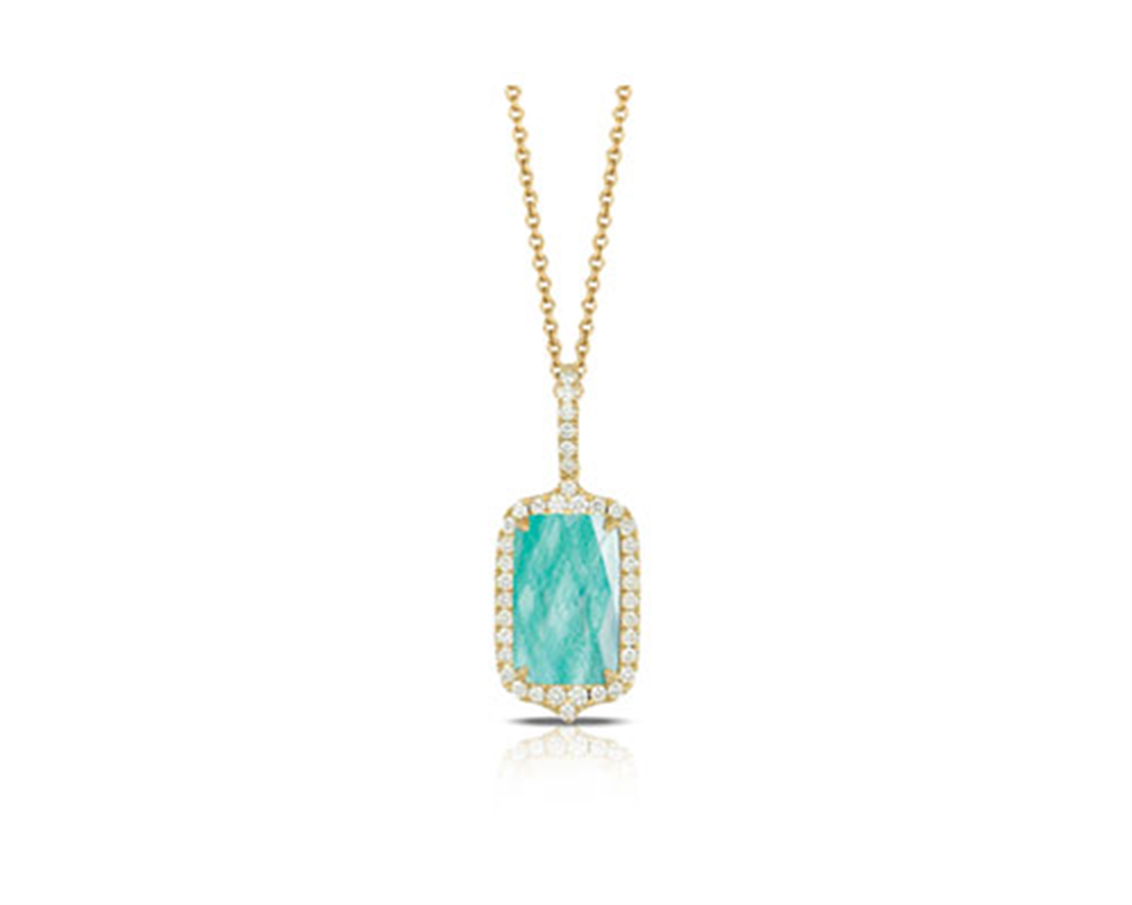Amazon Breeze Clear Quartz Amazonite And Elongated Diamond Pendant Necklace