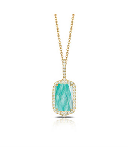 Amazon Breeze Clear Quartz Amazonite And Elongated Diamond Pendant Necklace
