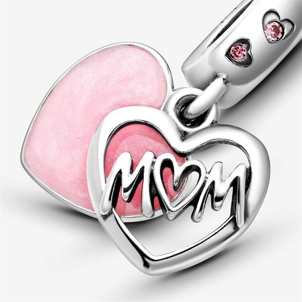 Pandora Moments Mom Script Heart Dangle Charm