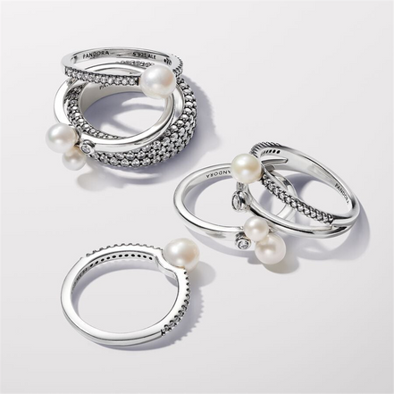 Pandora TImeless Treated Freshwater Cultured Pearl & Pavé Ring Size 7.5