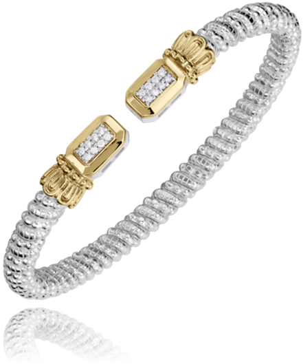 Vahan 14K Gold And Sterling Silver 4mm Diamond Open Cuff Bracelet