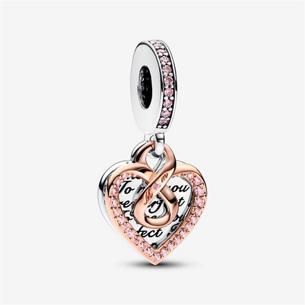Pandora Moments Two-Tone Infinity Mom Heart Double Dangle Charm
