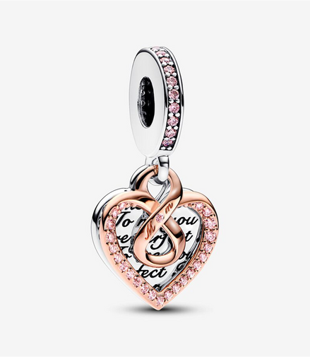 Pandora Moments Two-Tone Infinity Mom Heart Double Dangle Charm