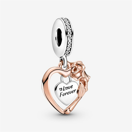 Pandora Moments Heart & Rose Flower Dangle Charm