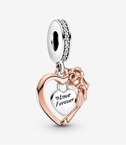 Pandora Moments Heart & Rose Flower Dangle Charm