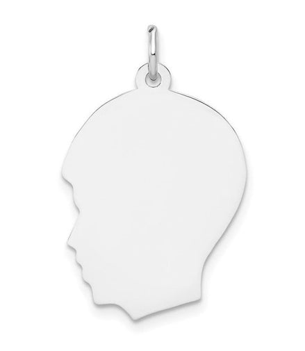 Engraveable 14K White Gold Sterling Silver Boys Head