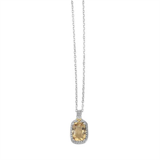 Ladies 18K Gold & Silver Honey Quartz Pendant
