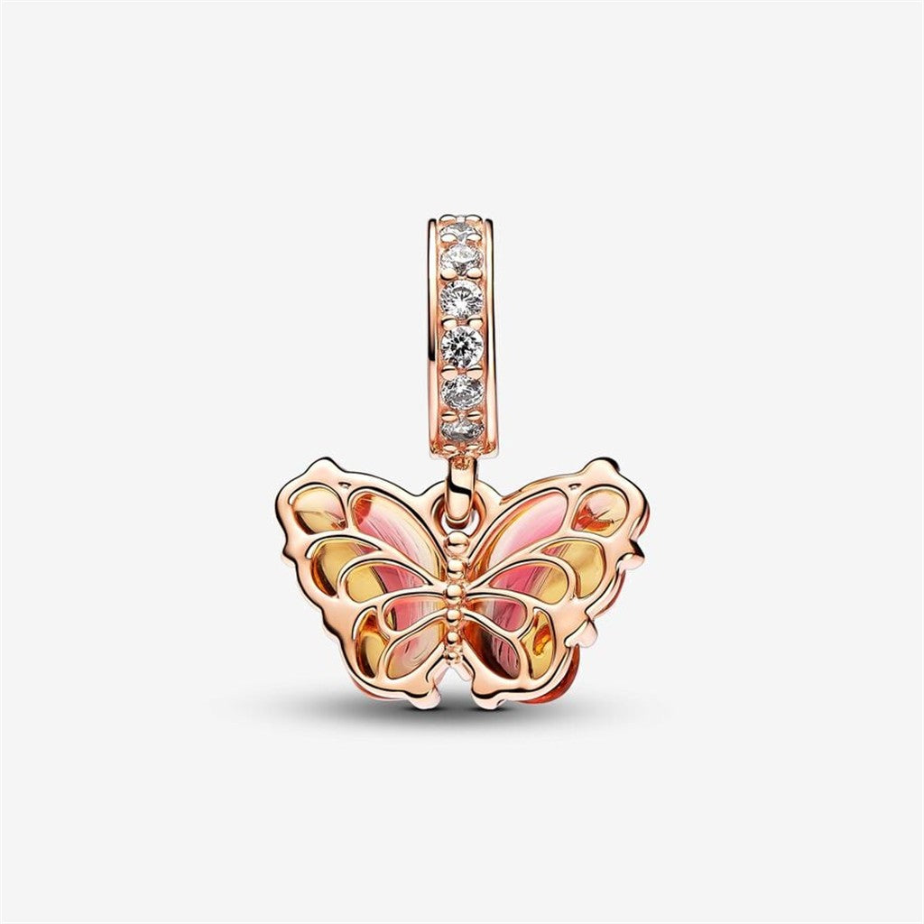 Pandora Moments Pink And Yellow Murano Glass Butterfly Dangle Charm