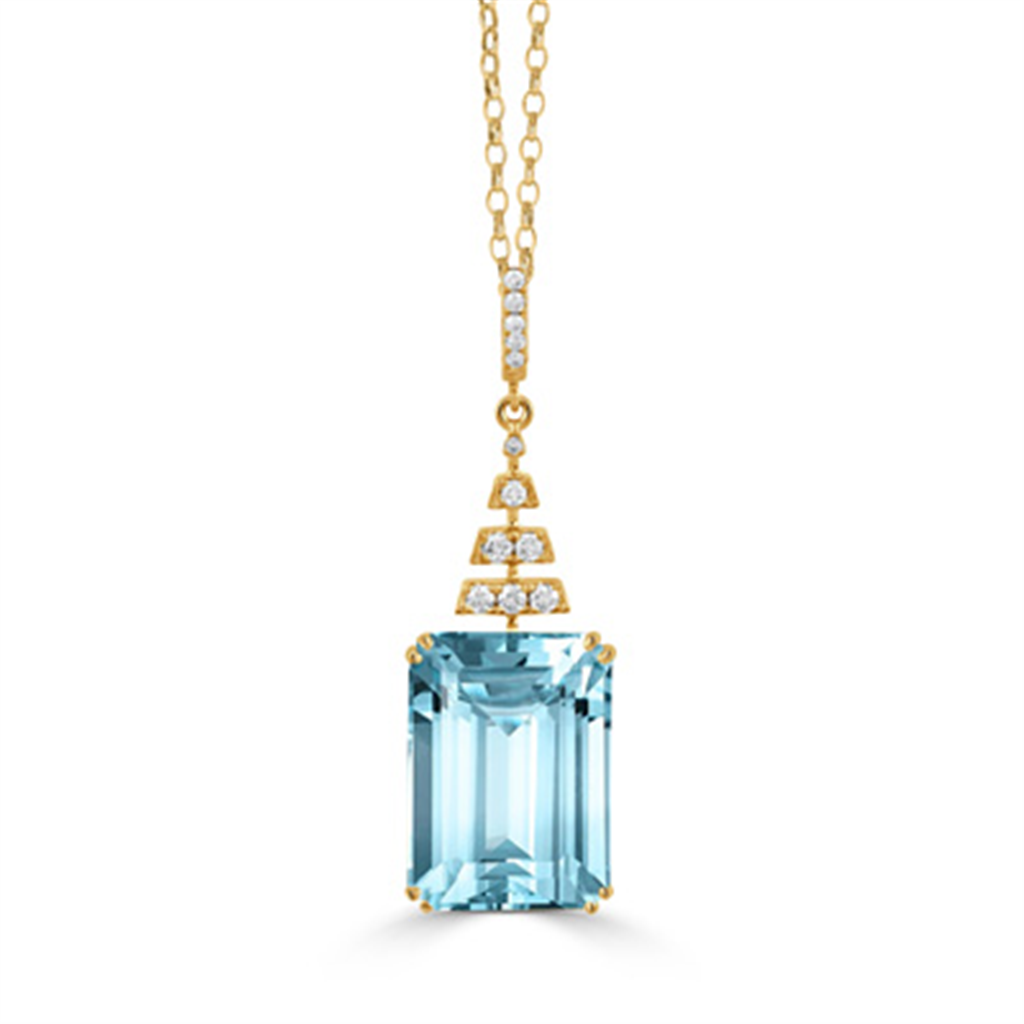 Sky Blue Topaz And Diamond Elongated Cushion Cut Pendant Necklace