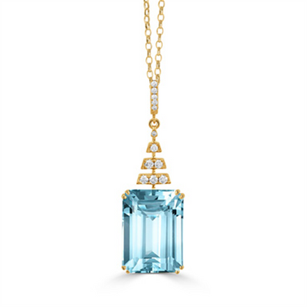 Sky Blue Topaz And Diamond Elongated Cushion Cut Pendant Necklace