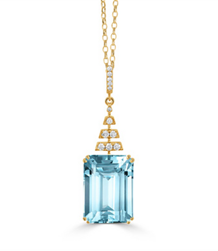 Sky Blue Topaz And Diamond Elongated Cushion Cut Pendant Necklace