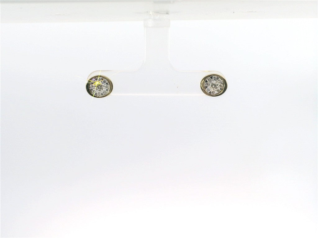14K Yellow Gold Oval Diamond Cluster Bezel Stud Earrings