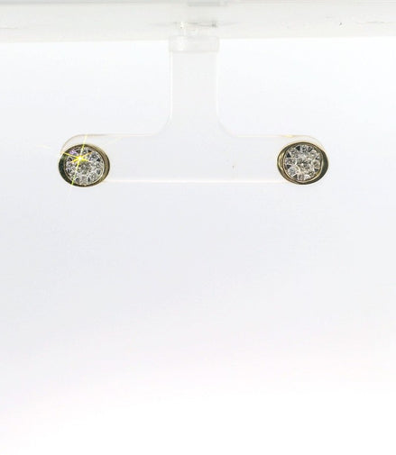 14K Yellow Gold Oval Diamond Cluster Bezel Stud Earrings