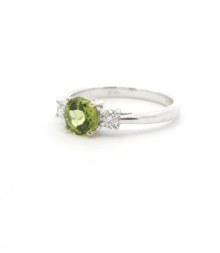 14K White Gold Diamond & Peridot Round Fashion Ring