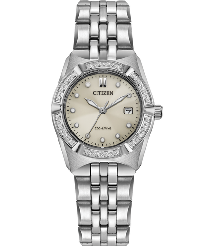 Citizen Ladies Corso Diamond Accent Taupe Dial Stainless Steel Bracelet Watch