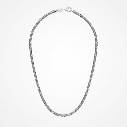 Desmos Men's Rhodium Plated Venetian Box Chain 22"