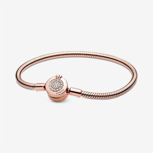Pandora Signatures Rose Sparkling Crown O Snake Chain Bracelet Size 17