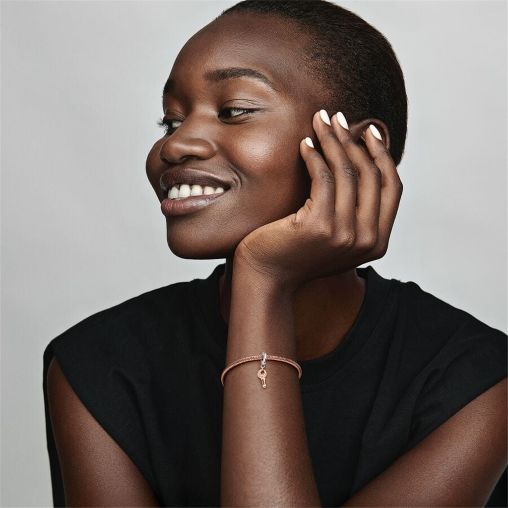 Pandora Moments Two-Tone key & Sliding Heart Dangle Charm