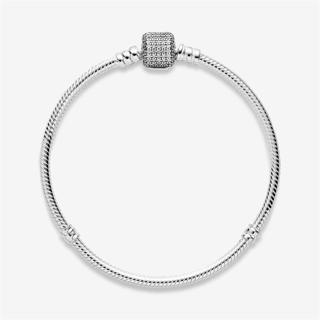 Pandora Moments Sparkling Pavé Clasp Snake Chain Bracelet Size 19