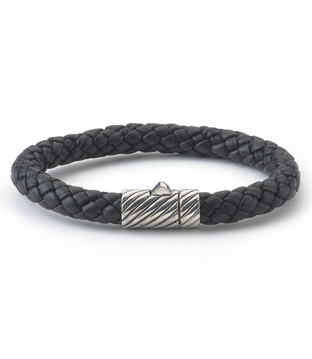 Samuel B Men's Sterling Silver Tali Black Leather Bracelet