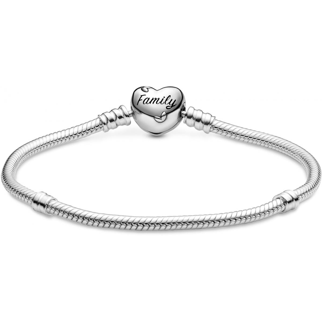 Pandora Moments Family Tree Heart Clasp Snake Chain Bracelet Size 17
